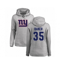 Football Women's New York Giants #35 Deandre Baker Ash Name & Number Logo Pullover Hoodie