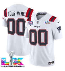 Men's New England Patriots Active Player Custom White 2025 F.U.S.E. Super Bowl LX & USA 250' Patch Vapor Limited Football Stitched Jersey