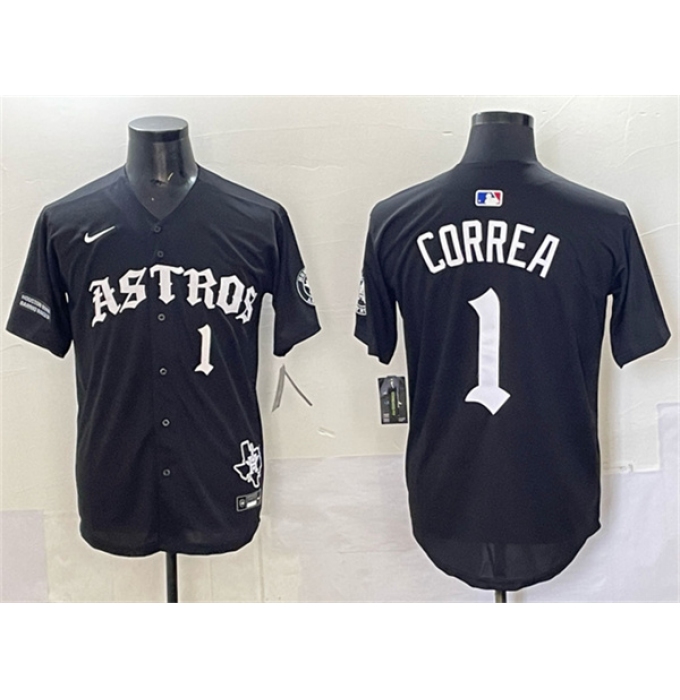 Men's Houston Astros #1 Carlos Correa Black Gothic 'Houston Born Barrio Raised' Limited Stitched Baseball Jersey