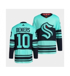 Men's Seattle Kraken #10 Matty Beniers Ice Blue 2022-23 Reverse Retro Stitched Jersey