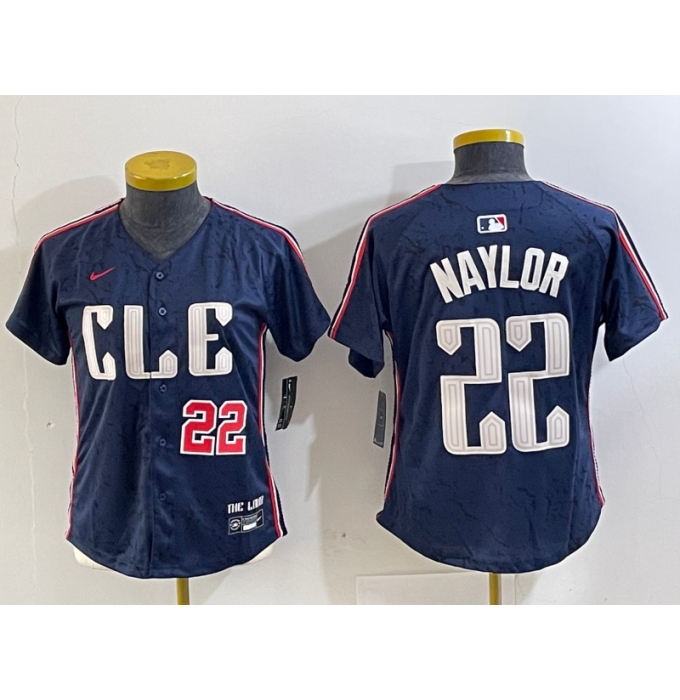 Women's Cleveland Guardians #22 Josh Naylor Number Navy 2024 City Connect Limited Stitched Jerseys