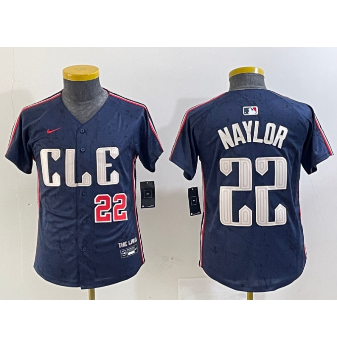 Youth Cleveland Guardians #22 Josh Naylor Number Navy 2024 City Connect Limited Stitched Jerseys