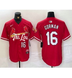 Men's St Louis Cardinals #16 Nolan Gorman Red 2024 City Connect Stitched Baseball Jersey