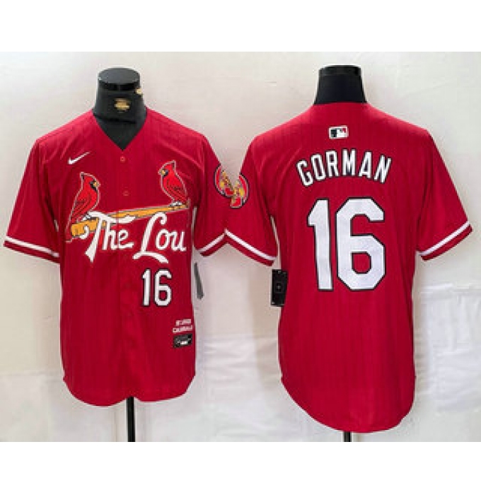 Men's St Louis Cardinals #16 Nolan Gorman Red 2024 City Connect Stitched Baseball Jersey