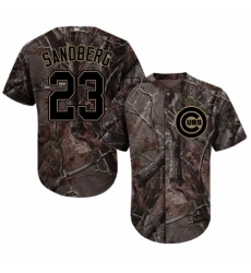 Youth Majestic Chicago Cubs #23 Ryne Sandberg Authentic Camo Realtree Collection Flex Base MLB Jersey