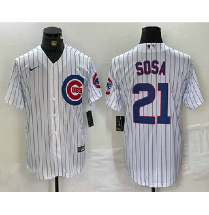 Men's Chicago Cubs #21 Sammy Sosa White With Cool Base Stitched Baseball Jersey