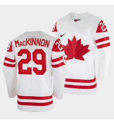 Men's Nathan MacKinnon Canada Hockey White 2022 Beijing Winter Olympic #29 Home Jersey
