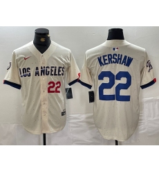 Men's Los Angeles Dodgers #22 Clayton Kershaw Number Cream 2024 City Connect Limited Stitched Jersey