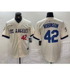 Men's Los Angeles Dodgers #42 Jackie Robinson Number Cream 2024 City Connect Limited Stitched Jersey