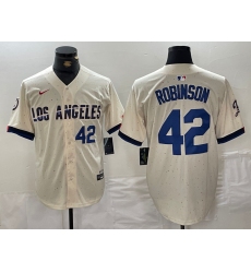 Men's Los Angeles Dodgers #42 Jackie Robinson Number Cream 2024 City Connect Limited Stitched Jerseys