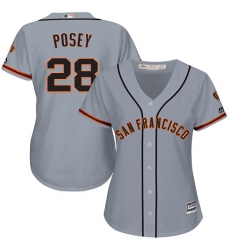 Women's Majestic San Francisco Giants #28 Buster Posey Authentic Grey Road Cool Base MLB Jersey