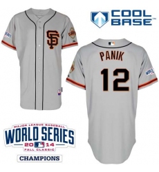 Youth Majestic San Francisco Giants #12 Joe Panik Authentic Grey Road 2 Cool Base w/2014 World Series Patch MLB Jersey