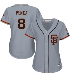 Women's Majestic San Francisco Giants #8 Hunter Pence Replica Grey Road 2 Cool Base MLB Jersey