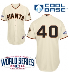 Youth Majestic San Francisco Giants #40 Madison Bumgarner Authentic Cream Home Cool Base 2014 World Series Patch MLB Jersey