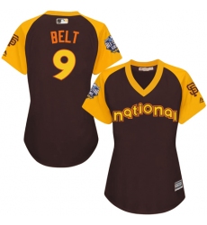 Women's Majestic San Francisco Giants #9 Brandon Belt Authentic Brown 2016 All-Star National League BP Cool Base MLB Jersey