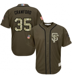 Youth Majestic San Francisco Giants #35 Brandon Crawford Authentic Green Salute to Service MLB Jersey