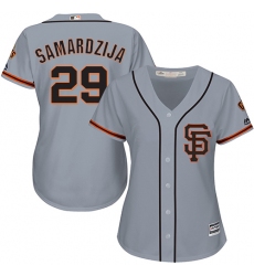 Women's Majestic San Francisco Giants #29 Jeff Samardzija Authentic Grey Road 2 Cool Base MLB Jersey