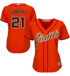 Women's Majestic San Francisco Giants #21 Deion Sanders Authentic Orange Alternate Cool Base MLB Jersey