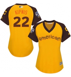 Women's Majestic Cleveland Indians #22 Jason Kipnis Authentic Yellow 2016 All-Star American League BP Cool Base MLB Jersey