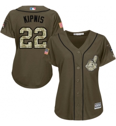 Women's Majestic Cleveland Indians #22 Jason Kipnis Replica Green Salute to Service MLB Jersey