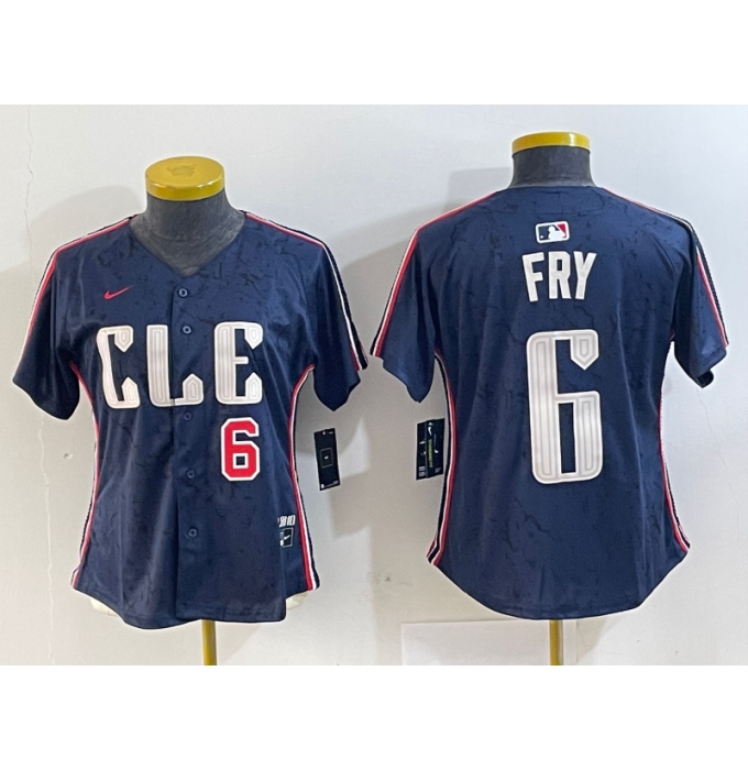 Women's Cleveland Guardians #6 David Fry Navy 2024 City Connect Limited Stitched Jerseys