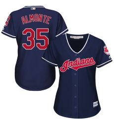 Women's Majestic Cleveland Indians #35 Abraham Almonte Replica Navy Blue Alternate 1 Cool Base MLB Jersey