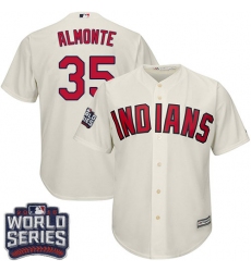 Youth Majestic Cleveland Indians #35 Abraham Almonte Authentic Cream Alternate 2 2016 World Series Bound Cool Base MLB Jersey