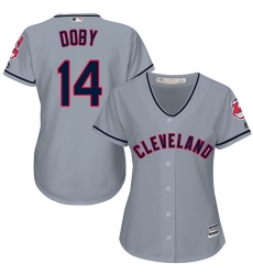 Women's Majestic Cleveland Indians #14 Larry Doby Authentic Grey Road Cool Base MLB Jersey