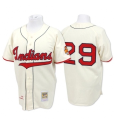 Men's Mitchell and Ness Cleveland Indians #29 Satchel Paige Authentic Cream Throwback MLB Jersey