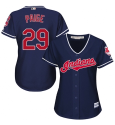 Women's Majestic Cleveland Indians #29 Satchel Paige Replica Navy Blue Alternate 1 Cool Base MLB Jersey