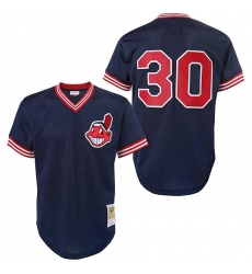 Men's Mitchell and Ness Cleveland Indians #30 Joe Carter Replica Blue Throwback MLB Jersey