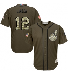 Men's Majestic Cleveland Indians #12 Francisco Lindor Authentic Green Salute to Service MLB Jersey