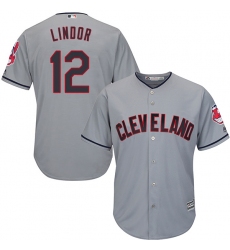 Men's Majestic Cleveland Indians #12 Francisco Lindor Replica Grey Road Cool Base MLB Jersey