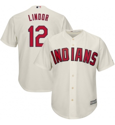 Youth Majestic Cleveland Indians #12 Francisco Lindor Authentic Cream Alternate 2 Cool Base MLB Jersey