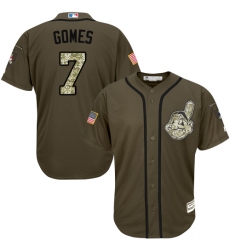 Men's Majestic Cleveland Indians #7 Yan Gomes Authentic Green Salute to Service MLB Jersey