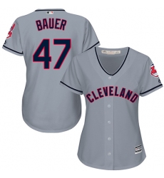 Women's Majestic Cleveland Indians #47 Trevor Bauer Authentic Grey Road Cool Base MLB Jersey