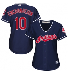 Women's Majestic Cleveland Indians #10 Edwin Encarnacion Replica Navy Blue Alternate 1 Cool Base MLB Jersey