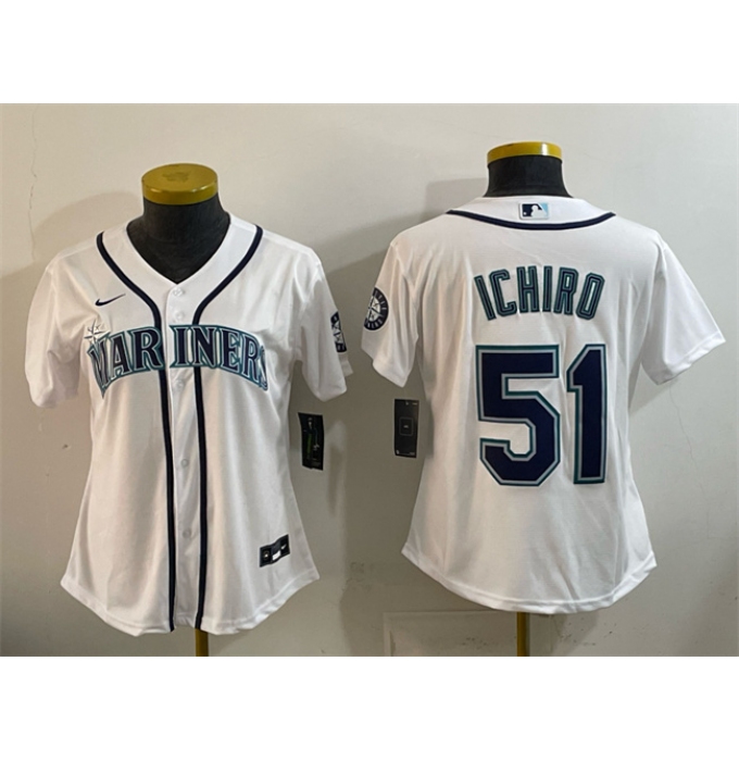 Youth Seattle Mariners #51 Ichiro Suzuki White Cool Base Stitched Baseball Jersey