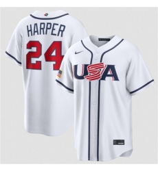 Men's USA Baseball #24 Bryce Harper White 2026 World Baseball Classic Home Stadium Stitched Jersey