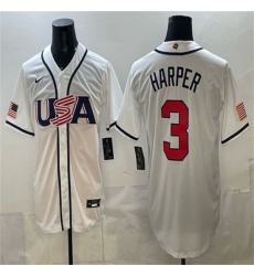 Men's USA Baseball #3 Bryce Harper White 2026 World Baseball Classic Home Stadium Stitched Jersey