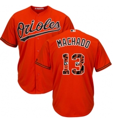 Men's Majestic Baltimore Orioles #13 Manny Machado Authentic Orange Team Logo Fashion Cool Base MLB Jersey