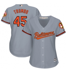 Women's Majestic Baltimore Orioles #45 Mark Trumbo Replica Grey Road Cool Base MLB Jersey