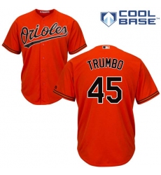 Youth Majestic Baltimore Orioles #45 Mark Trumbo Replica Orange Alternate Cool Base MLB Jersey