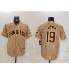 Men's San Diego Padres #19 Tony Gwynn Khaki Team Logo Stitched Cool Base Nike Jersey