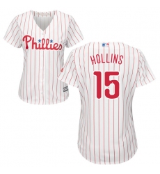 Women's Majestic Philadelphia Phillies #15 Dave Hollins Authentic White/Red Strip Home Cool Base MLB Jersey