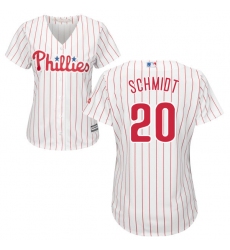 Women's Majestic Philadelphia Phillies #20 Mike Schmidt Replica White/Red Strip Home Cool Base MLB Jersey