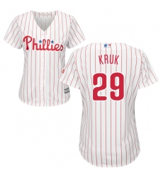 Women's Majestic Philadelphia Phillies #29 John Kruk Authentic White/Red Strip Home Cool Base MLB Jersey