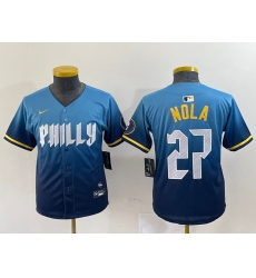 Womens Philadelphia Phillies #27 Aaron Nola Blue 2024 City Connect Limited Stitched Jersey