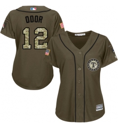 Women's Majestic Texas Rangers #12 Rougned Odor Replica Green Salute to Service MLB Jersey