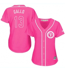 Women's Majestic Texas Rangers #13 Joey Gallo Authentic Pink Fashion Cool Base MLB Jersey